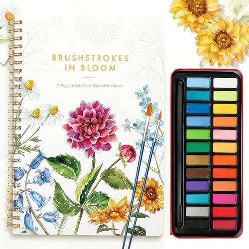 Watercolor Workbook for Beginners, 24 Colors Paint Kit with Floral Designs on Premium Paper, Watercolor Coloring Book for Adults Teens, Perfect Creativity Exploration Gift to Spark