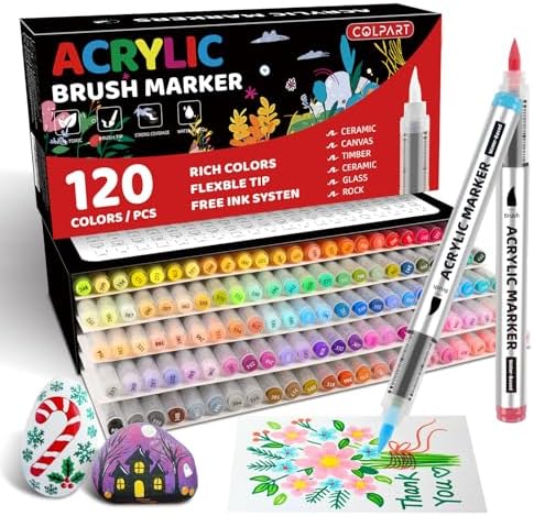 colpart 120 Colors Acrylic Paint Markers, Soft Brush Tip Paint Pens