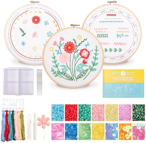 HTVRONT Bead Embroidery Kit for Beginners, 3 Sets, Gifts & Crafts