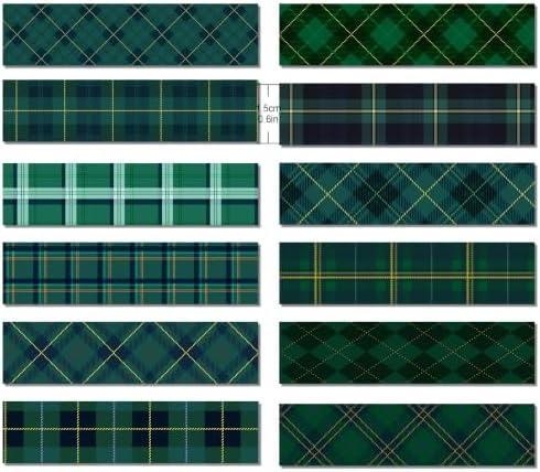 Green Plaid Washi Tape Set - 12 Rolls Decorative Masking Tape for Journal