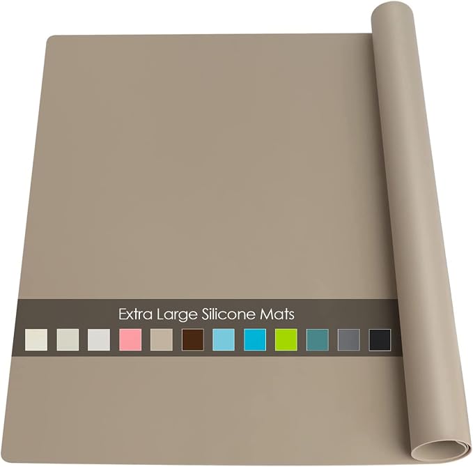 Extra Large Silicone Mats, Silicone Table Mat for Crafts Kids Dinner Placemat, Dab Mats Desk Countertop Protector Mats, Heat Insulation Kitchen Pastry Mat Silicone Pad-Brown, 23.6''x15.7''