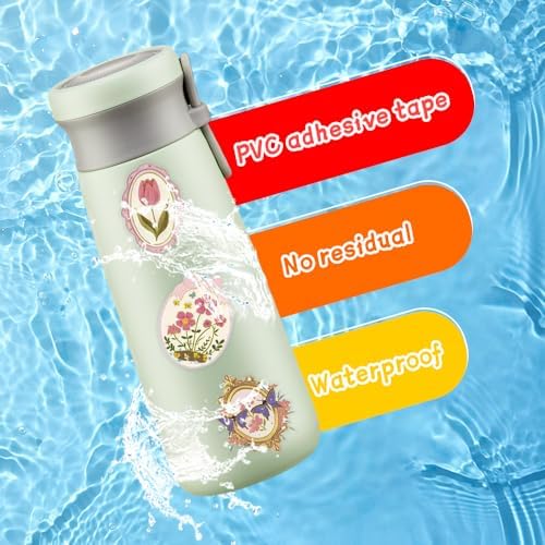 50Pcs Vintage Stickers,Waterproof Transparent PET Aesthetic Decorative Sticker Scrapbooking Supplies for Adult Card Making Letters Planner Journaling Junk Journal DIY Water Bottles Art Craft.Flowers