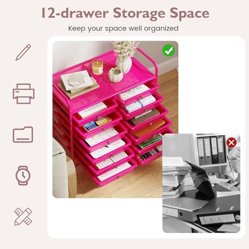 COSTWAY 12-Drawer Rolling Storage Cart, Utility Storage Organizer Cart