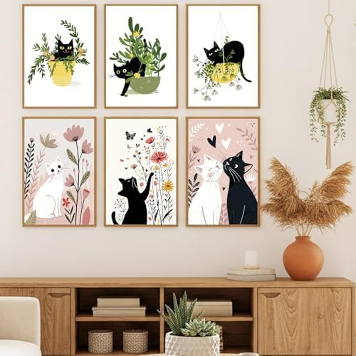 Jethami 6 Pack Black Cat Paint by Numbers Kit for Adults 8 x12in | Easy to piant for beginners, Diy art craft, Relaxing & Stress relief, High definition canvas, Home wall decor, Vivid colors