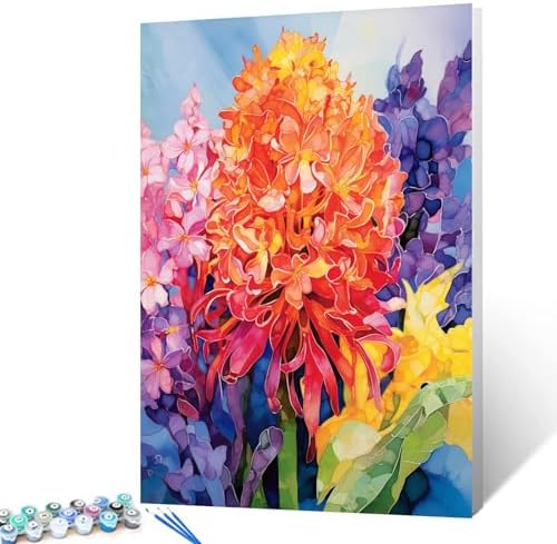 Aihonmin Beautiful Flower Paint by Number for Adult and Kids Beginner,Floral Canvas Oil Painting Kit Digital Painting,Vintage Watercolor Living Room Decoration,(Without Frame