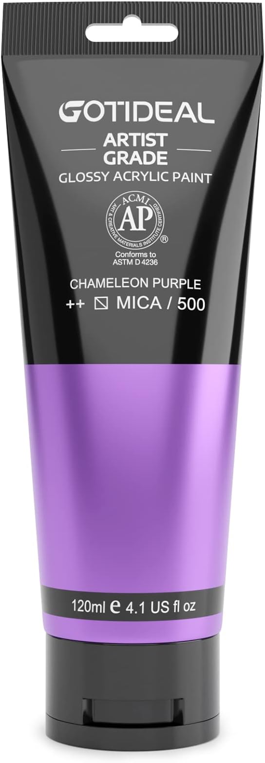 GOTIDEAL Iridescent Acrylic Paint Chameleon Purple Tubes(120ml, 4.1 oz) | Non Toxic, Non Fading, Rich Pigments,for Painters, Adults & Kids,Ideal for Canvas Wood Clay Fabric Ceramic Craft Supplies