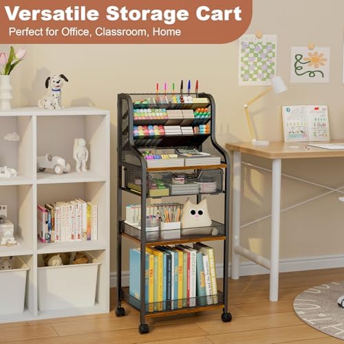Large 7-Tier Rolling Utility Cart with Drawer, 40in Tall Metal Craft & Art Storage Organizer with Lockable Wheels, Storage for Art Studio, Drawing Room, Paints & Supplies