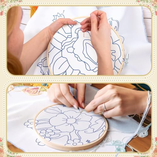 Tioncy 8 Sets Mexican Embroidery Napkins Kit Servilletas para Bordar a Mano Including Mexican Napkin Bamboo Hoop Color Threads and Needles for Beginners Adults DIY Hand Craft Gift(Floral)
