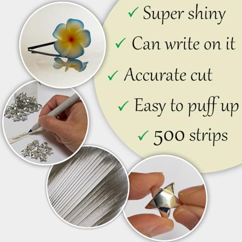 500-Strips Silver Foil Paper Strips for Making Origami Stars, Lucky Stars, Puff Stars. Reflective Mirror Shiny Paper Strips, 0.5 x 11 inch. (Silver Foil, 500)