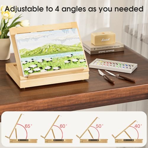 LUCYCAZ Art Easel for Painting,Pine-Wood Portable Easel Stand for Kids | Tabletop Painting Easel Set for Artists with Canvas, Acrylic Paints, Brushes, Palette and Palette Knives for Adults Beginners