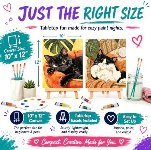 QUANWAISJ Sip and Paint Kit for Adults, Pre Drawn Canvas for Painting for Adults, 2 Pack Canvas Painting Kit, Paint Party Kit, Date Night Activities for Couples (Leisurely Cat)