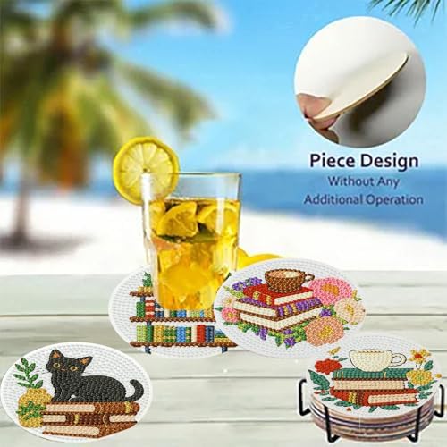 8 Pack Diamond Art Coasters,Bookshelf Diamond Painting Coasters Kits