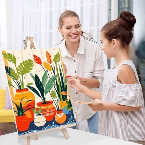 ICYANART 4 Pack Plant Paint by Numbers kit for Adults with Frame and Wooden
