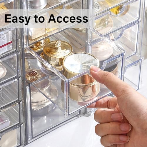 Prsildan Acrylic Makeup Organizer Clear Storage Drawer with 6 Small Drawers