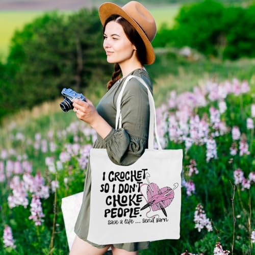 Crochet Knitting Humor Yarn Gifts Canvas Tote Bag, Reusable Grocery Shopping Bags for Crocheters Christmas