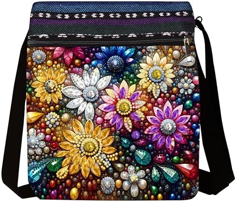 LSQFS DIY Diamond Painting Crossbody Bag, Diamond Art Kits for Adults, Colorful Floral Gem Art Purse, Craft Kits for Women with Adjustable Strap