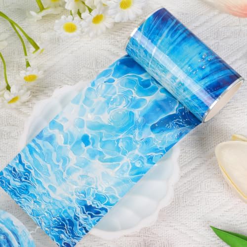 Sitsink PET Tape for Journal Scrapbooking - Blue Ocean PET Tape Stickers for Crafts Junk Journal Supplies Notebook Scrapbook DIY Decor Ornament