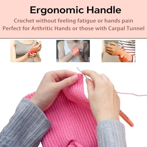 2.5mm Crochet Hook, Ergonomic Crochet Hooks with Soft Rubber Handle and Smooth Glide Head - Lightweight Aluminum Needles for Beginners, Arthritis, Yarn Projects, Long Crafting Sessions (2.5 mm)