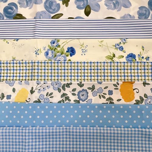 Cotton Fabric DIY Making Supplies Quilting Patchwork Fabric Fat Quarter Bundles DIY for Quilting Cotton Patchwork Cushions (Small Blue Flowers, 20" x 20")