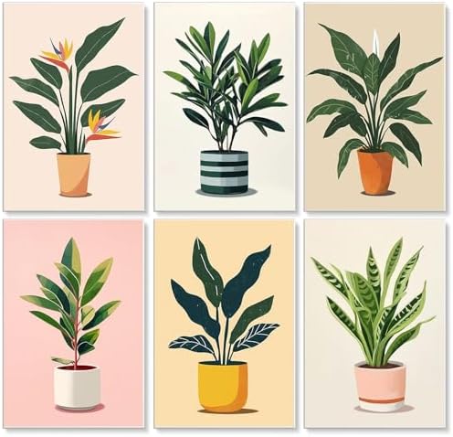 6 Pack Paint by Numbers Kit for Adults, Plants Number Painting, 8x12 Inch | DIY Adult Paint by Number Kits on Canvas for Beginners, without Frame, Botanical Home Wall Decor, Stress Relief Craft Gift