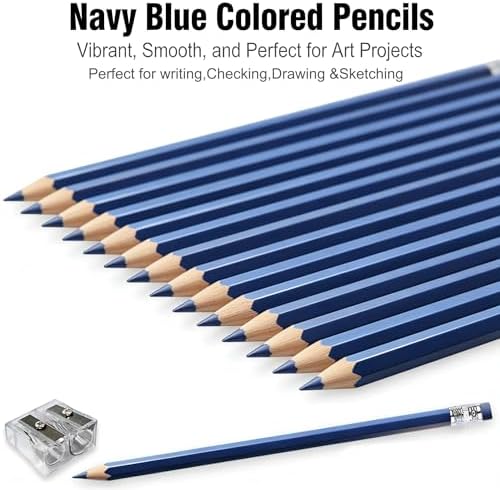 Adhere 25pcs Checking Pencils Erasable colored Pencils Pre-Sharpened #2 HB,for Checking Tests Grading,Map Coloring, editing Office Favors,including a Free sharpener. (Navy Blue)