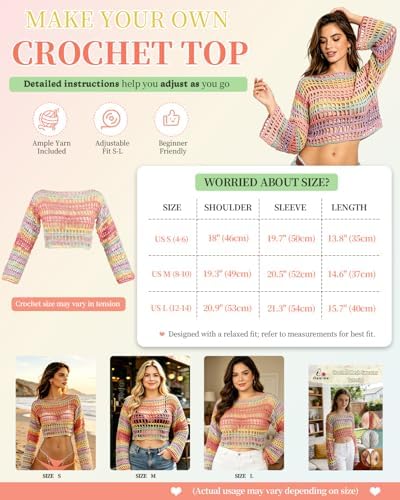 Aeelike Crochet Kit for Adults,Women Crochet Coverup,Ombre Pink Cotton Yarn