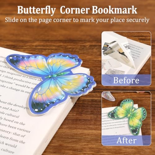 4PCS Leather Butterfly Bookmarks Set for Book, Planners，Vintage Corner Book Marks for Reading Women & Men，Unique Book Marks Gifts for Book Lovers, Reading Accessories for Students & Adults & Kids