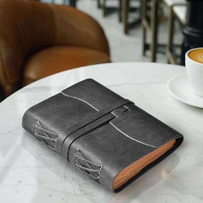 LEATHER VILLAGE Leather Journal Notebook Edge Cut, Black A4.