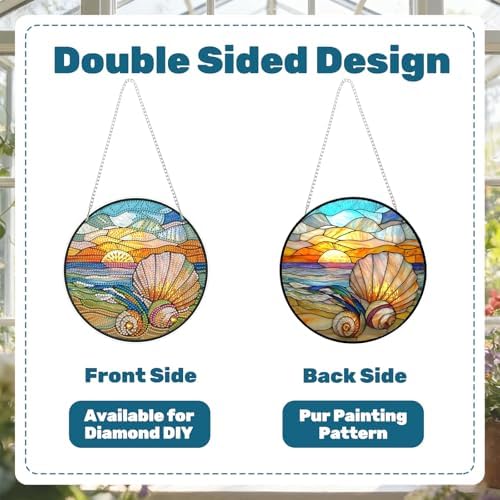 CRZMODE Stained Glass Shell Diamond Art Hanging Kit for Adults, Shell Pendant Diamonds Painting Art Kit, Special Crystal Diamond Art Painting Pendant Ornament, Craft Gift for Women Home Window Decor