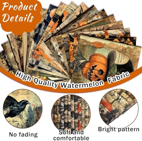 HunnmingRe 20 Pcs 10''x10'' Vintage Halloween Quilting Fabric Squares
