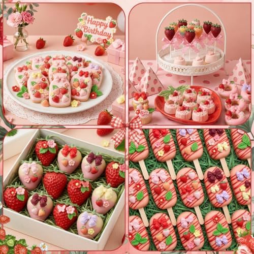 Strawberry Silicone Mold 4Pcs 3D Strawberry Fondant Mold