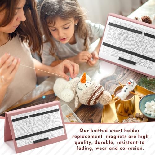 Flutesan 1 Pcs Knitting Pattern Holder, Fold up Cross Stitch Knitting Chart Keeper with Replacement Magnets, Magnetic Cross Stitch Accessories (Folded Size 6.1 x 9 Inch,Pink)