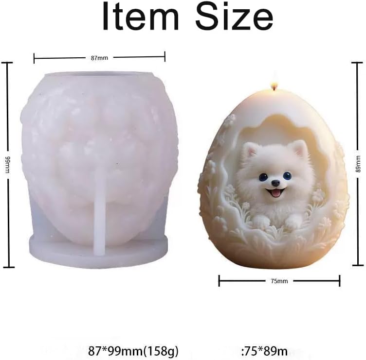 Konrisa Egg Shape Candle Molds, Cute Pomeranian Dog Resin Casting Molds DIY Craft Ornament, Handmade Aromatherapy Candle Making Molds for Resin