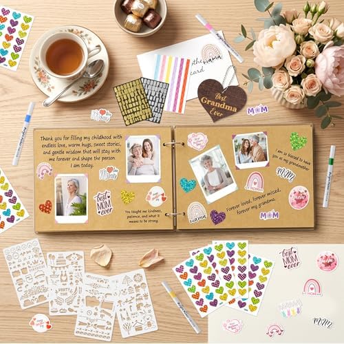 CY2SIDE Best Grandma Ever Album Scrapbook - Mother’s Day Wooden Scrapbook Craft Kit, DIY Photo Memories Book with 30 Pages Birthday Gift for Mother’s Day, DIY Handmade Scrapbook Gift for Grandmother
