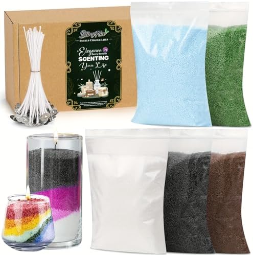 Blingfun 5 Color DIY Sand Wax Candle Making Kit – Refillable Pearled Wax with Candle Wicks, Scented Candle Supplies for Halloween, Christmas, Wedding, Home Decor (Sand Candle Craft Kit)