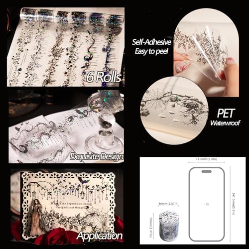 PET Tape Stickers for Scrapbooking Supplies,Retro Gothic Scrapbook Stickers