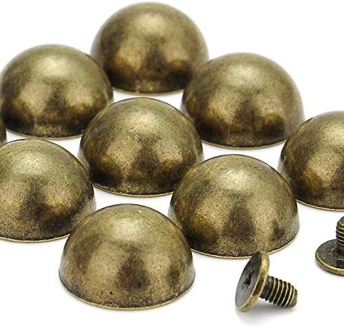 YORANYO 20 Sets 15X8MM Dome Spikes and Studs 19/32" Handbag Feet Bronze Color Round Spikes Screw Back Studs and Spikes for Clothing Shoes Leather Craft Belts Bags Accessories with Installation Tool