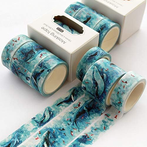 YUBBAEX Cute Printed Washi Tape 3 Rolls Japanese-Style Masking Tape Set Decorative for Arts, DIY Crafts, Journal Supplies, Planners, Scrapbook, Card/Gift Wrapping (Mythical Fish (Wide))
