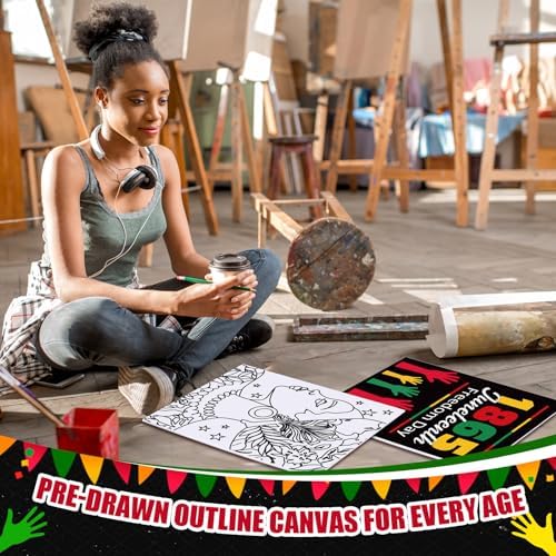 Sherr 20 Pcs Stretched Pre Drawn Canvas Afro Queen Black Art for Painting for Adults Outline Pre Drawn Stretched Cotton Canvas to Paint Party Set, 8 x 10''(Juneteenth)