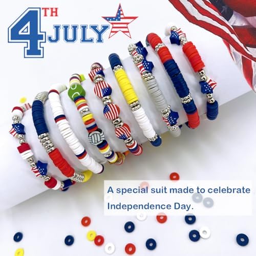 MIIIM Sports Clay Beads Kit for Bracelets Making, Football Heishi Beads, 4th of July Beads Clay Charms and Silver Spacers for Jewelry Making, Friendship Bracelet Kit for Crafts, Concert, Raves