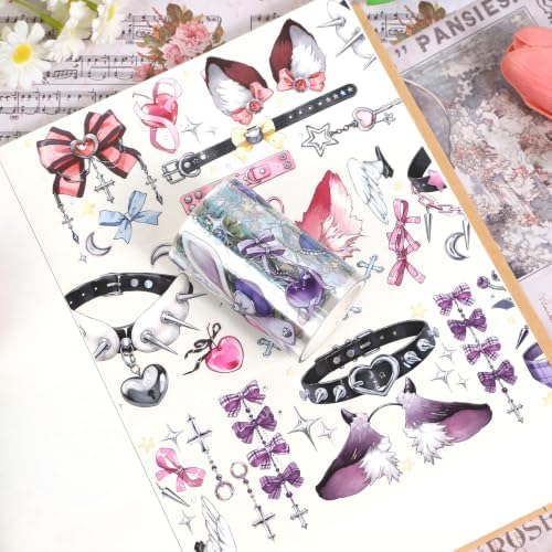 Sitsink PET Tape for Journal Scrapbooking - Punk Gothic PET Tape Stickers for Crafts Junk Journal Supplies Notebook Scrapbook DIY Decor Ornament