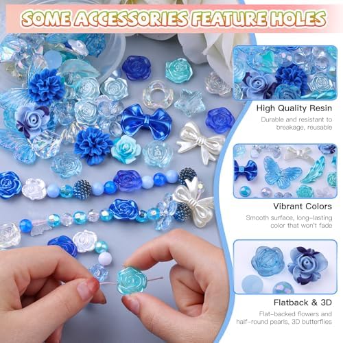 350 Pieces 3D Resin ABS Colorful Rose Flower Bows Butterfly Charms with Flatback Half Round Pearl Beads for Bracelet Earring Necklace Craft DIY Making Supplies