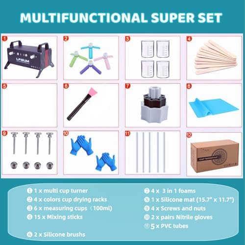 4 Arm Cup Turner for Crafts Tumbler,Multi Tumbler Spinner Machine Kit,Tumbler Turner DIY Glitter Epoxy Resin Tumblers (4X-Black)