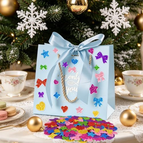 1000PCS Glitter Foam Stickers, Colorful Heart & Bow Stickers, Self-Adhesive Foam Stickers for Scrapbooking Greeting Cards Sweet Themed Party Decor Kids Art Projects & Holiday Supplies