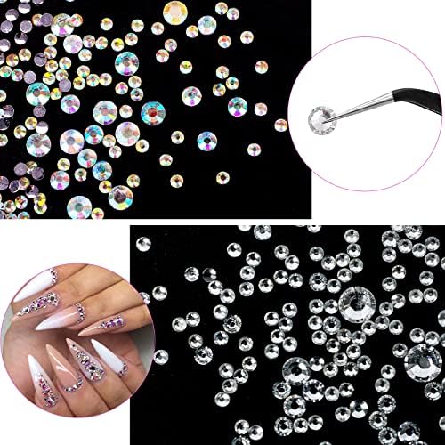 Canvalite 3348PCS Rhinestones Crystal AB Rhinestones for Nail with 5Pcs 3ml B7000 Jewelry Glue and Pick Up Tweezers and Nail Rhinestone Picker, Nail Art Tools,Stocking Stuffers Gifts for Women