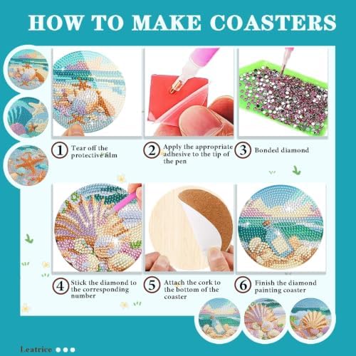 Leatrice 6 pcs Diamond Art Coasters Small Diamond Painting Kits for Adults