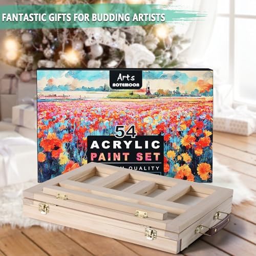 Portable Wooden Tabletop Art Easel Set with 24 Acrylic Paints for Painting | Art Paint Kit with Acrylic Tubes, Canvas Panels, Sketch Pads, Brushes, Knives, Palette for Beginners Young Artists and Adults