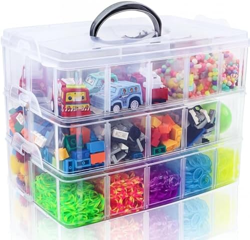 Bead Organizer 3 Tier 30 grid Stackable Craft Tackle Storage Container | Stackable 3-Tier Design, 30 Compartments, for Beads Washi Tape Toys Jewelry Beauty and Sewing Supplies