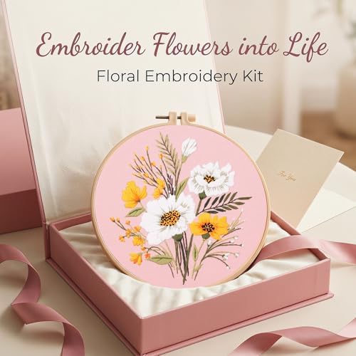 Harimau Adult Beginner Embroidery Starter Kit, Complete Set with 4 Patterns, 2 Hoops, Needles, Scissors, Instruction Guide & Stitching Video Tutorials
