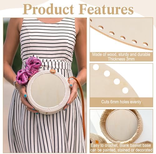 Fanfanwin 12 Pcs Wooden Basket Bottom Moses Crochet Basket Round Base Unfinished Wood Knitting Base for DIY Craft Weaving Making Supplies Home Decoration(12 Inches)